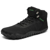 Botas de trekking barefoot negras Saguaro Vitality V, calzado respetuoso y táctico para montaña en Chile.