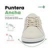 Zapatilla barefoot urbana frontal color crema, suela delgada.