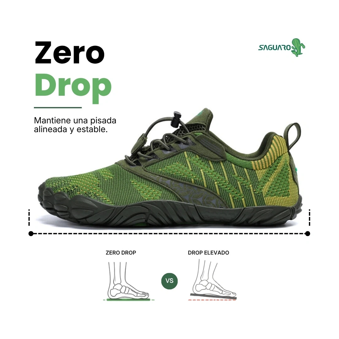 Detalle del ajuste rápido de cordones en zapatilla verde.
