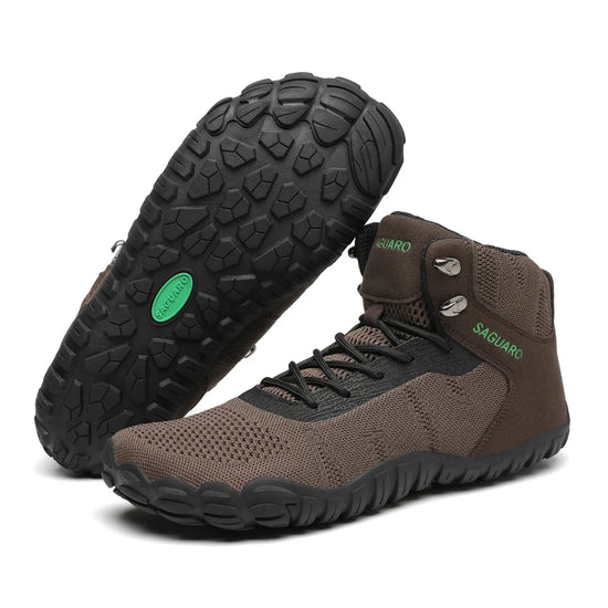 Saguaro Vitality V café — bota barefoot trekking vista superior detalle textil