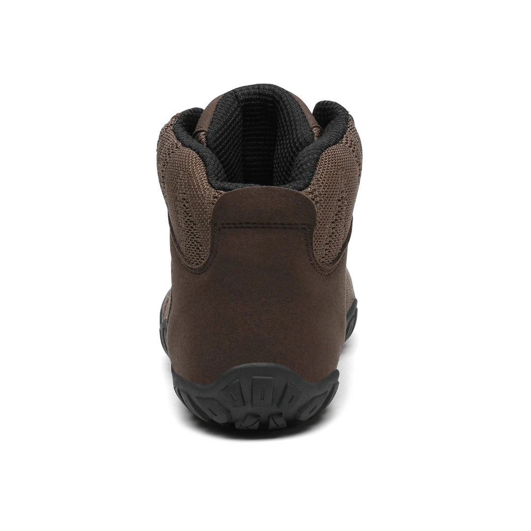 Saguaro Vitality V café — bota barefoot trekking vista frontal puntera ancha