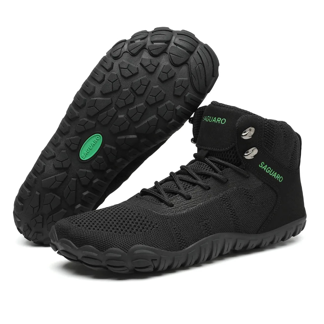 Suela antideslizante de alta tracción para montaña de botas Saguaro Vitality V, flexible y con drop cero.