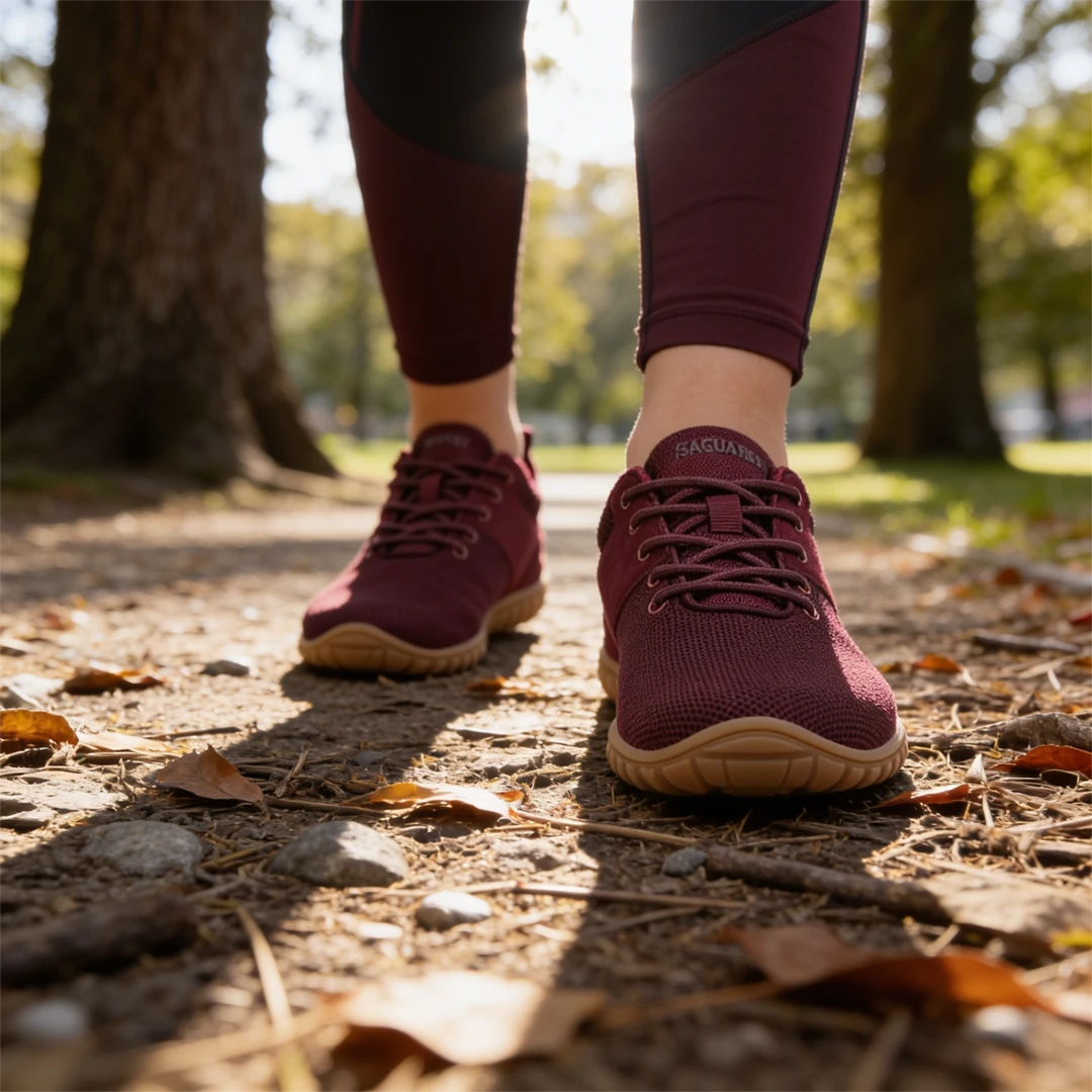 Saguaro Wish I vinotinto en uso real al caminar por superficie natural.